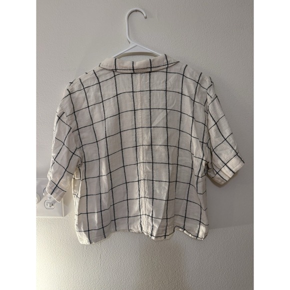 Madewell‎ Windowpane Linen Blend Resort Cropped Shirt Women's Size M - Picture 3 of 4